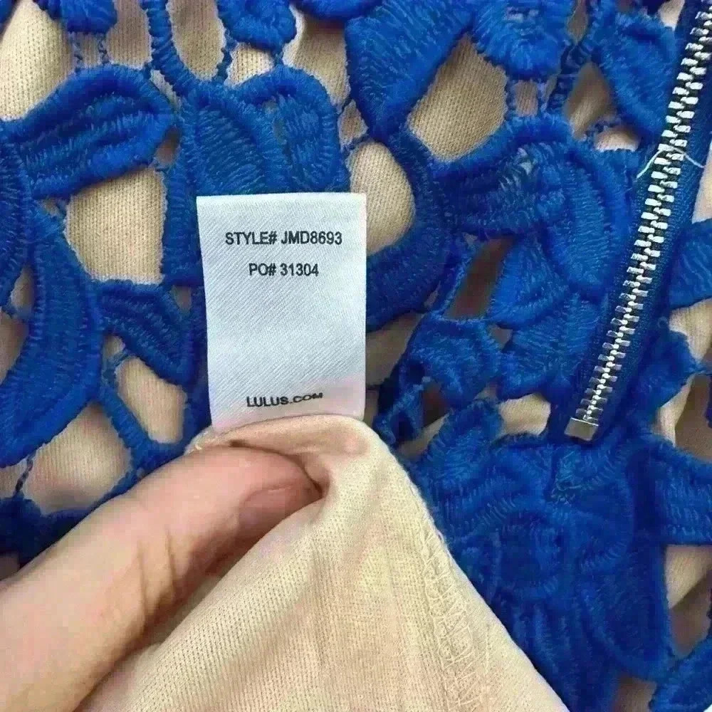 Lulu’s Giovanni Royal Blue Sleeveless Sheath Lace Dress Medium NWOT Women’s - Picture 7 of 8